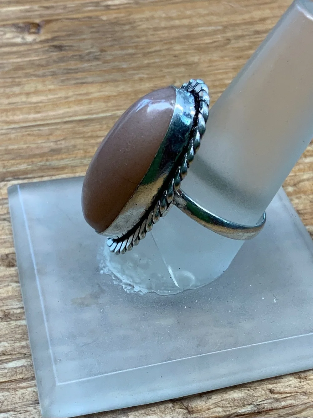 Agate Gemstone Oval Cabochon 925 Rope Edge Ring - 7 /2